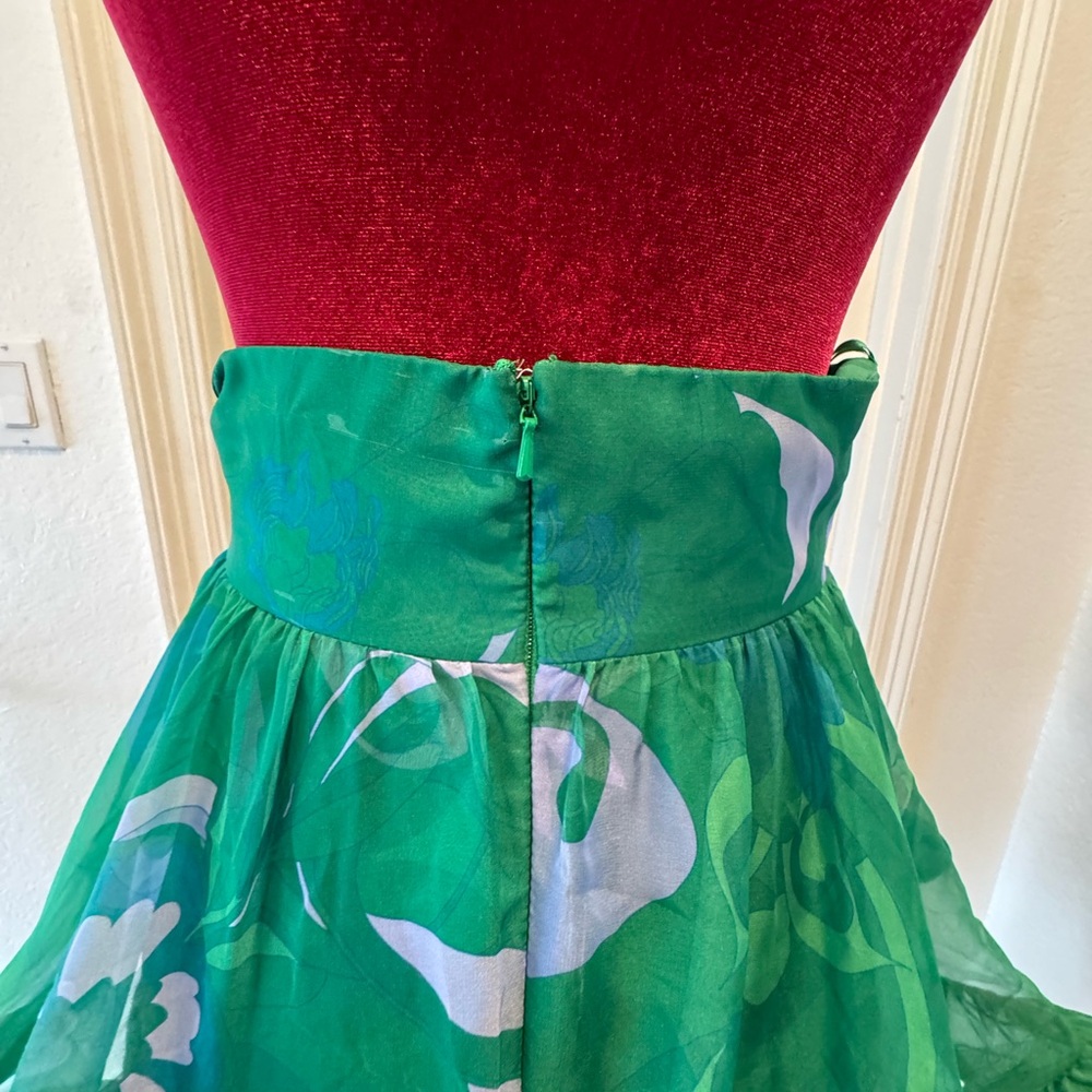 🦄 NWT Mac Duggal Sz 2 Printed Chiffon Green Floral A-Line Tiered Ruffle Skirt - Picture 11 of 16